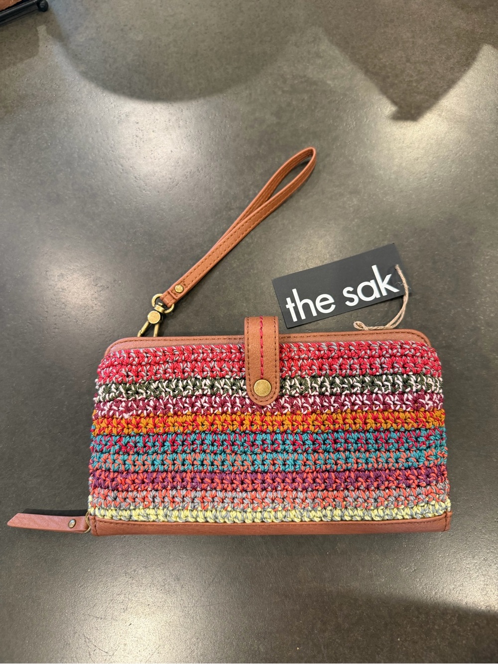 The Sak Multicolor Crochet Wristlet in Red, Pink, Orange, Blue, Green, Yellow